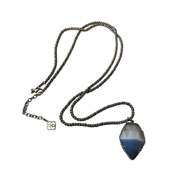 Kendra Scott smoky Slate gray Corla‎ cateye rhodium silver necklace. 30” Length. - Picture 2 of 10